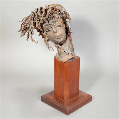 Lot 194 - Bronze Head of a Woman on Wood Pedestal Height...