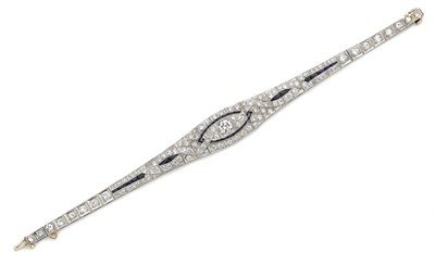 Lot 516 - Platinum, Diamond and Synthetic Sapphire Bracelet