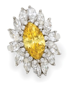 Lot 440 - Fancy Deep Yellow Diamond and Diamond Pendant-Ring