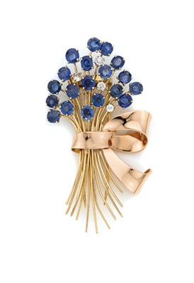 Lot 482 - Two-Color Gold, Sapphire and Diamond Bouquet Clip, Black, Starr & Gorham