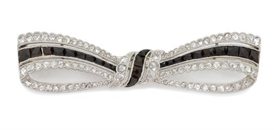 Lot 539 - Art Deco Black Onyx and Diamond Bow Brooch