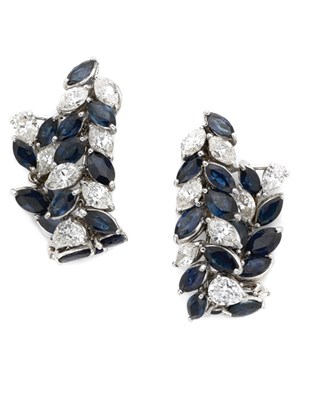 Lot 430 - Pair of Sapphire and Diamond Hoop Earclips