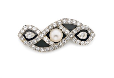 Lot 537 - Art Deco Diamond, Black Onyx and Button Pearl Brooch