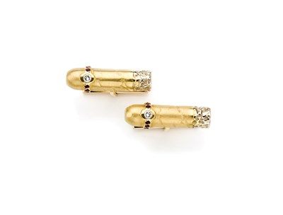Lot 189 - Pair of Two-Color Gold, Diamond and Ruby Cigar Cufflinks