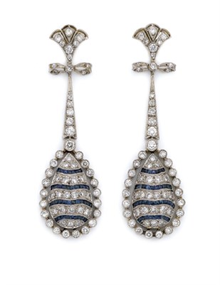 Lot 515 - Pair of Diamond and Sapphire Pendant-Earrings