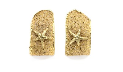 Lot 170 - Pair of Gold and Sand Starfish Hoop Earclips, Renato Cipullo
