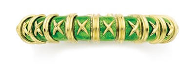 Lot 369 - Gold and Lime Green Enamel Bangle, Tiffany & Co., Schlumberger