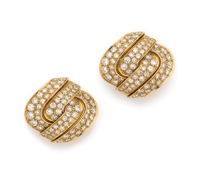 Lot 455 - Pair of Gold and Diamond Earclips, Bulgari