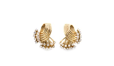 Lot 135 - Pair of Gold and Diamond Spray Earclips/Clips Combination