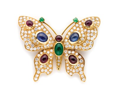 Lot 118 - Gold, Diamond and Cabochon Colored Stone Butterfly Brooch