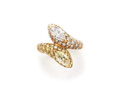 Lot 297 - Gold, Diamond and Yellow Diamond Crossover Ring