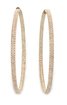 Lot 204 - Pair of Gold and Diamond Hoop Earrings