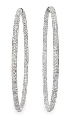 Lot 92 - Pair of White Gold and Diamond Hoop Earrings