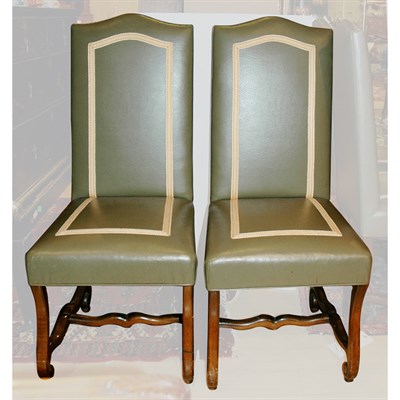 Lot 232 - Set of Six Leather Walnut Upholstered Side Chairs