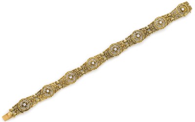 Lot 466 - Antique Gold, Platinum and Diamond Bracelet