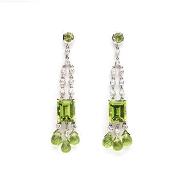 Lot 228 - Pair of Peridot and Diamond Pendant-Earrings