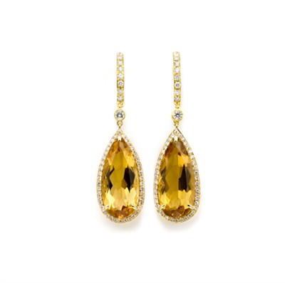 Lot 184 - Pair of Citrine and Diamond Pendant-Earrings