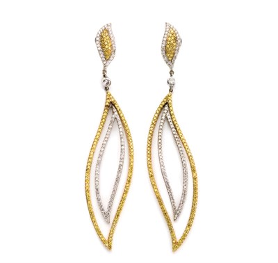 Lot 298 - Pair of Yellow Diamond and Diamond Pendant-Earrings