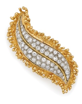 Lot 383 - Gold, Platinum and Diamond Leaf Brooch, Ruser