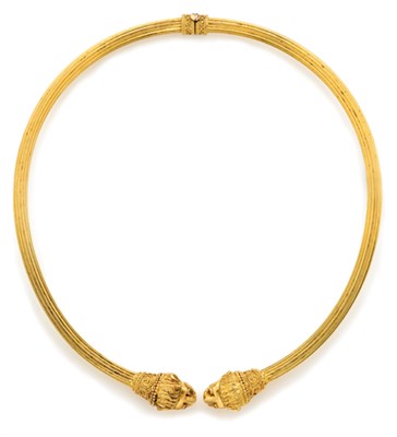 Lot 365 - Gold Animal Head Choker Necklace and Crossover Bangle, Lalaounis