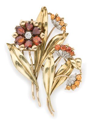Lot 177 - Gold, Citrine and Diamond Flower Double Clip-Brooch, Garrard
