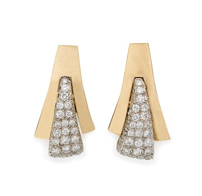 Lot 125 - Pair of Two-Color Gold and Diamond Earclips