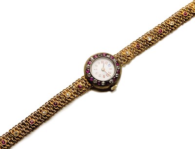 Lot 162 - Antique Gold, Silver, Ruby and Diamond Wristwatch