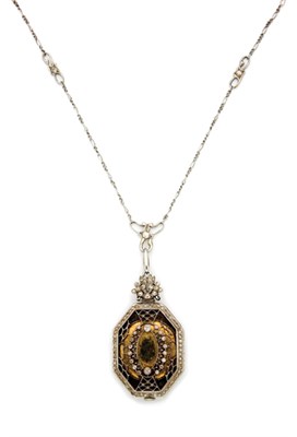 Lot 224 - Edwardian Platinum, Gold and Diamond Pendant-Watch with Chain