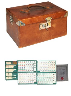 Lot 3601 - Mah-Jong Set in Leather Storage Box Height 5...