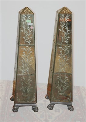 Lot 276 - Pair of Neoclassical Style Mirrored Obelisks...