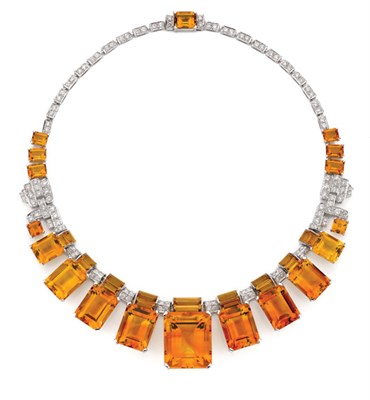 Lot 377 - Citrine and Diamond Necklace