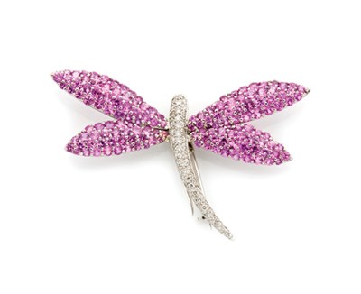 Lot 74 - Pink Sapphire and Diamond Dragonfly Clip-Brooch
