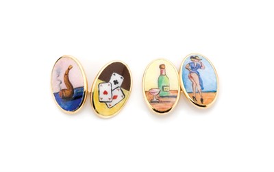 Lot 213 - Pair of Gold and Enamel Vice Cufflinks