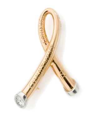 Lot 284 - Gold, Platinum and Diamond Ribbon Brooch