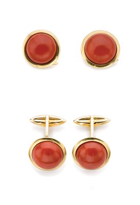 Lot 130 - Pair of Gold and Coral Cufflinks