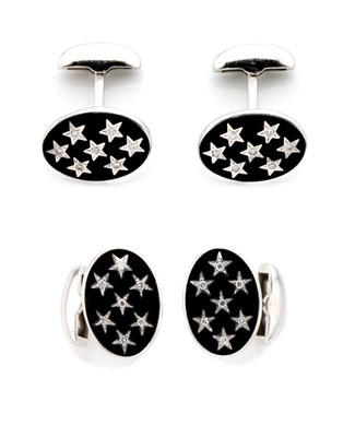 Lot 95 - Pair of Black Enamel and Diamond Cufflinks