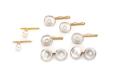 Lot 295 - Gold, Platinum, Mother-of-Pearl and Pearl Dress Set