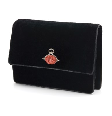 Lot 172 - Velvet Evening Clutch with Art Deco Carved Coral and Diamond Clasp
