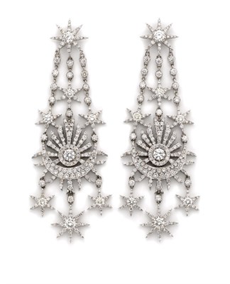 Lot 391 - Pair of Diamond Pendant-Earrings