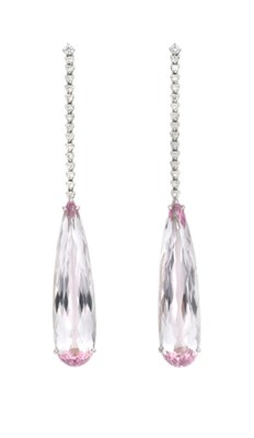 Lot 398 - Pair of Kunzite and Diamond Pendant-Earrings