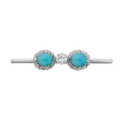 Lot 238 - Diamond and Turquoise Bar Pin