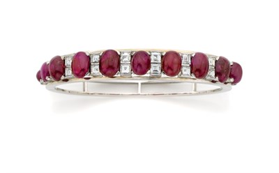 Lot 423 - Cabochon Ruby and Diamond Bangle