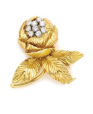 Lot 453 - Gold and Diamond Flower Clip-Brooch, Van Cleef & Arpels