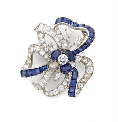 Lot 431 - Sapphire and Diamond Bow Brooch, Oscar Heyman Bros.