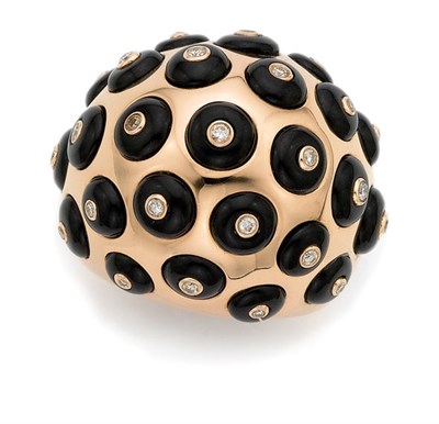 Lot 338 - Gold, Black Onyx and Diamond Dome Ring