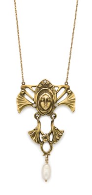 Lot 21 - Art Nouveau Gold, Diamond and Freshwater Pearl Lavaliere