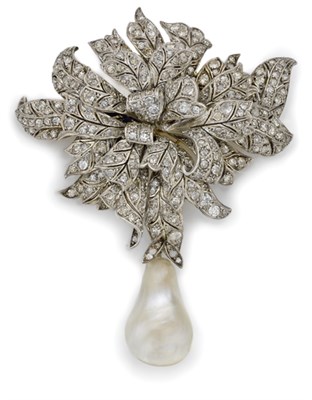 Lot 339 - Diamond and Baroque Pearl Double Clip-Brooch