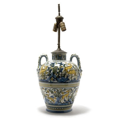 Lot 3427 - Majolica Two-Handled Jar Mounted as a...