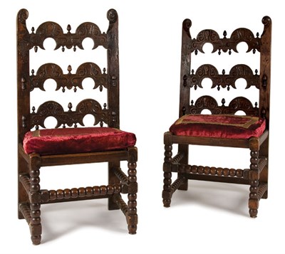Lot 72 - Pair of Spanish Baroque Style Oak Side Chairs...