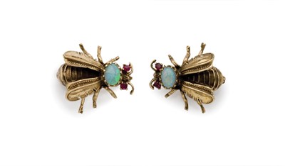 Lot 30 - Pair of Gold, Opal and Ruby Bug Pins